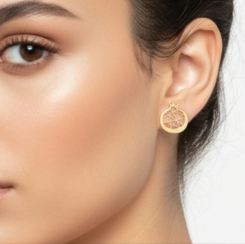 Goldtone Pomegranate Stud Earrings Dainty New